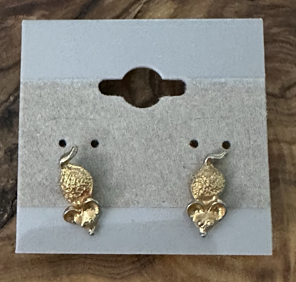 Vintage Gold Tone Dainty Mice Mouse Stud Post Back Earrings