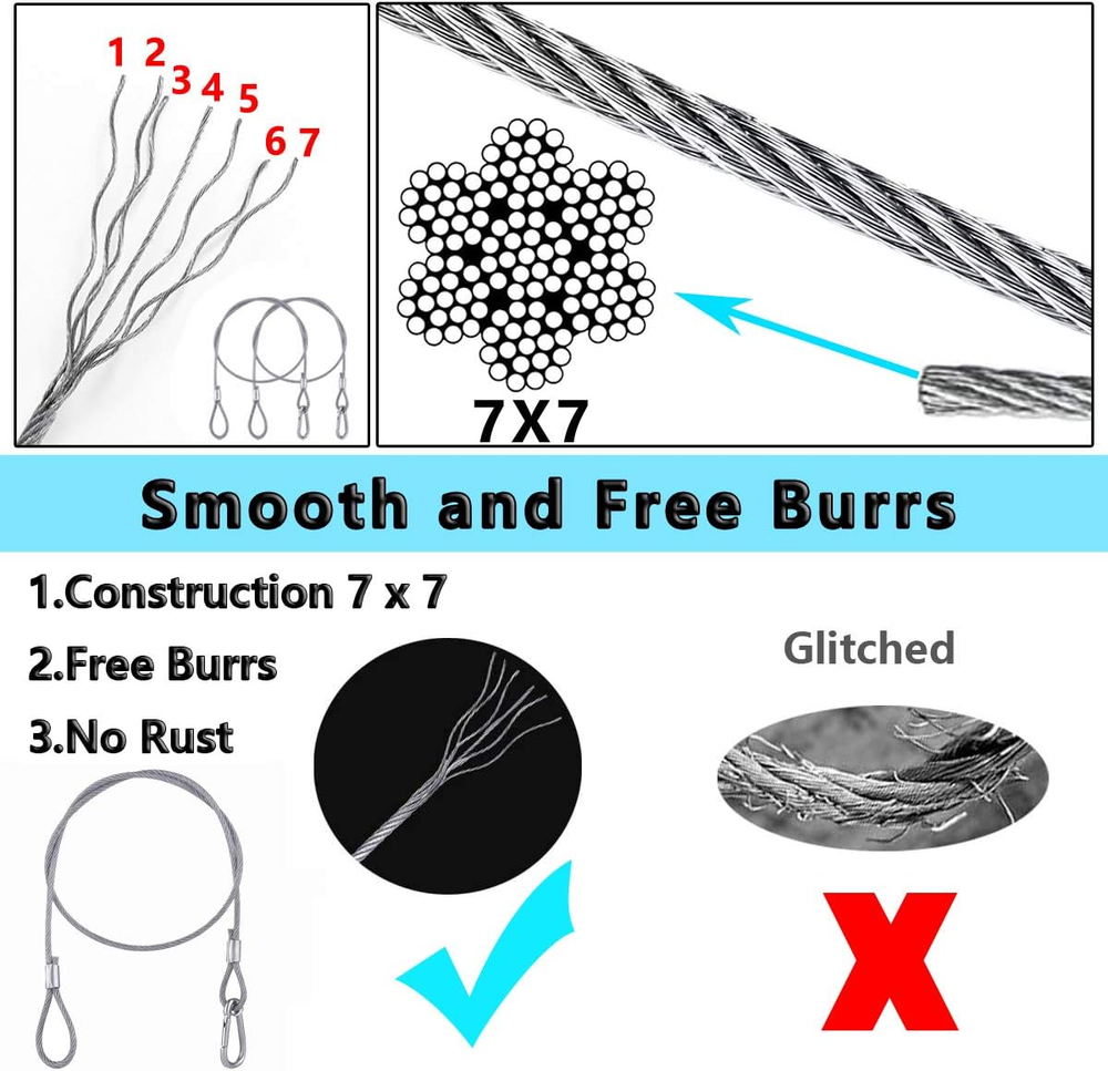 5 Pack Stage Light Safety Cable Stainless Steel Security Wire for Lighting Lugg