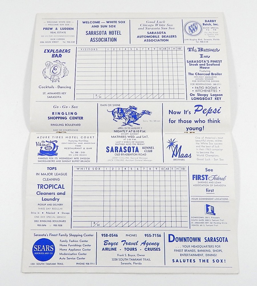 1963 Chicago White Sox Official Scorebook Program Not Scored