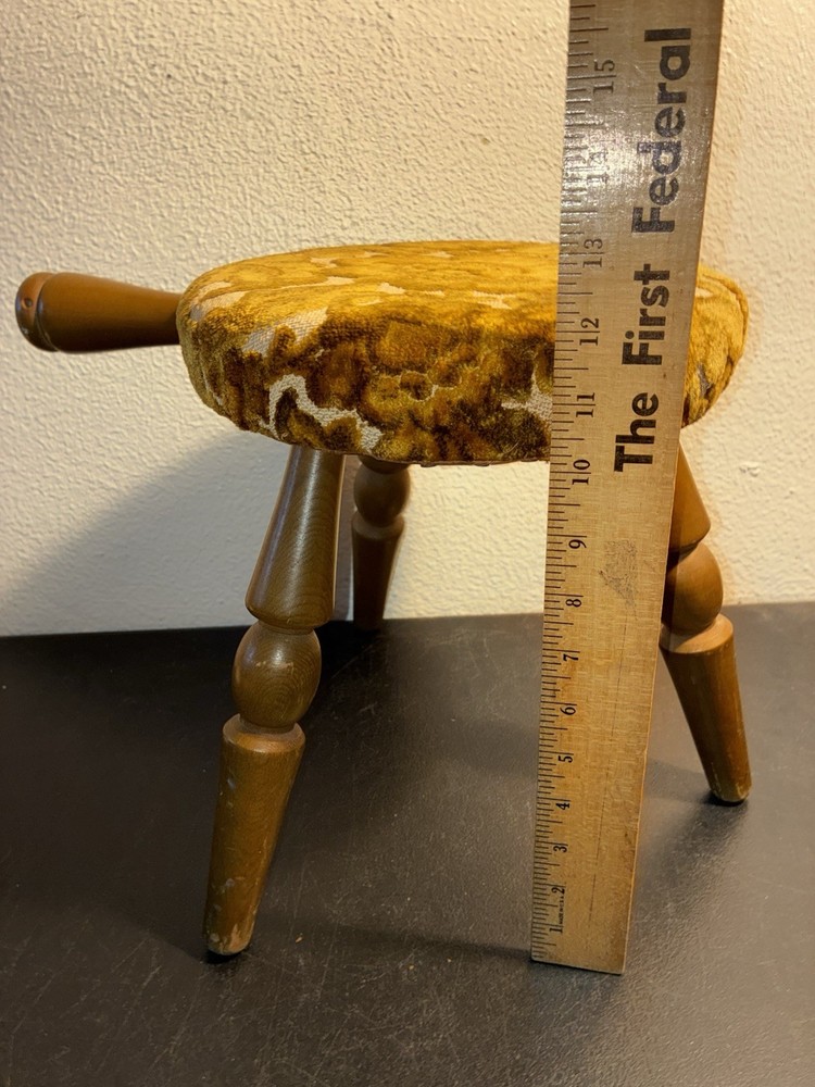 Vintage 3 Legged Cushioned Milking Stool Solid Wood with Handle