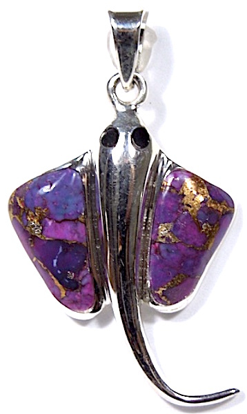 Solid 925 Sterling Silver Purple Turquoise Stingray Pendant
