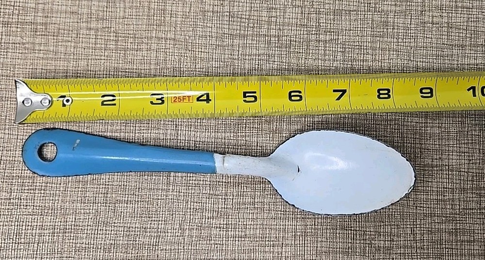 Vintage Enamel 8” & 6" Serving Spoons / Blue & White
