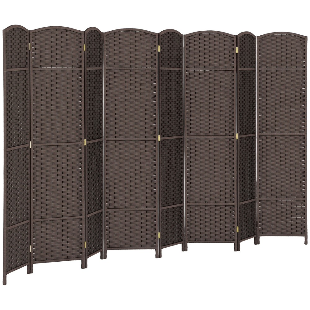 8 Panel Folding Privacy Screen, Freestanding Wall Partition for Home, Brown