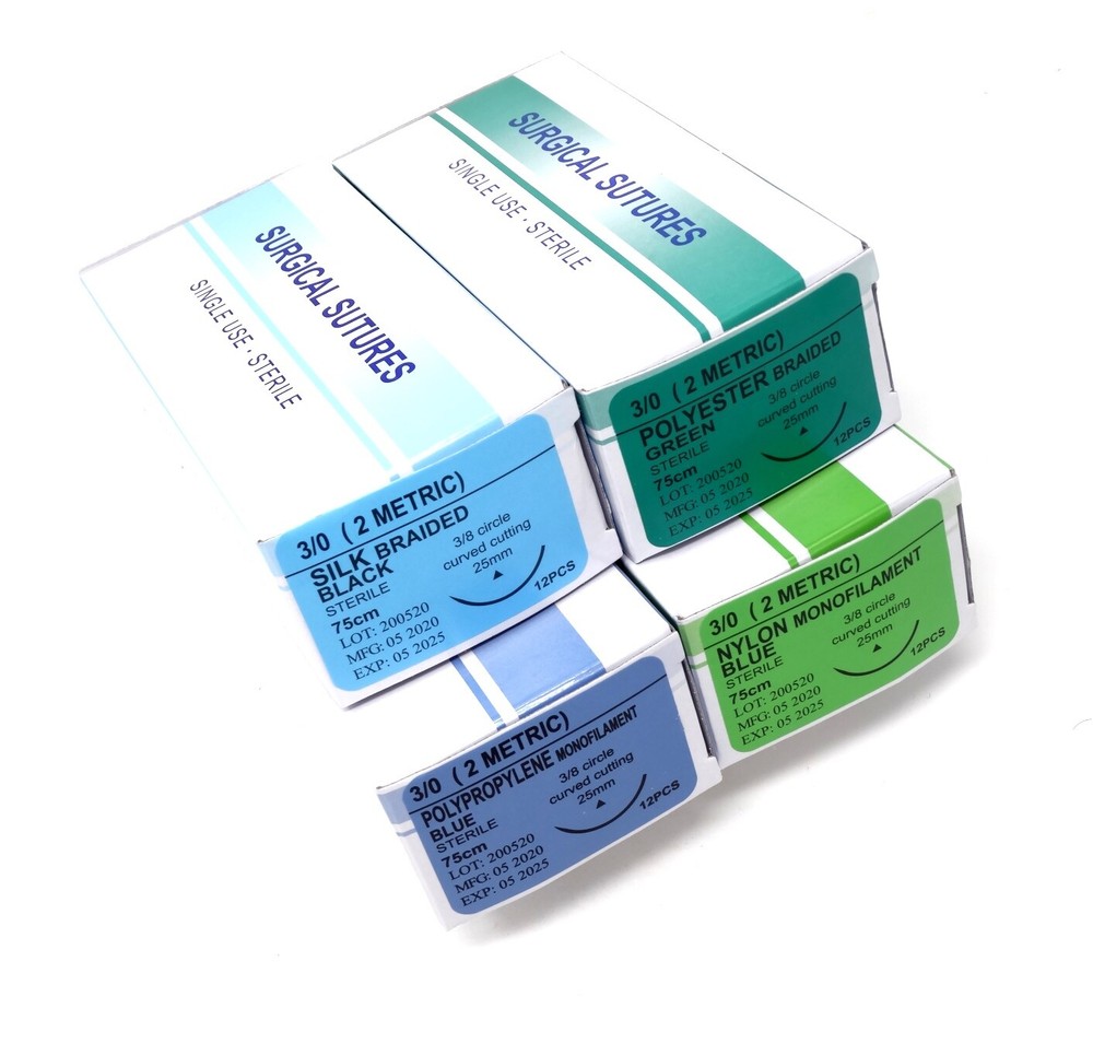 48/pack 3/0 Training Sutures Silk Nylon Polyester Polypropylene Braided sterile