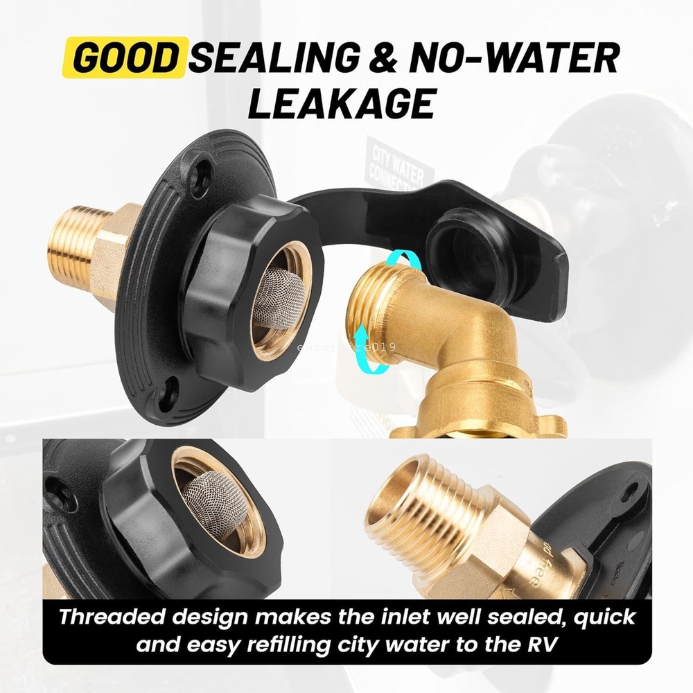 RV City Water Inlet Kit With Check Valve Flange Lead-free Brass Hose Connector
