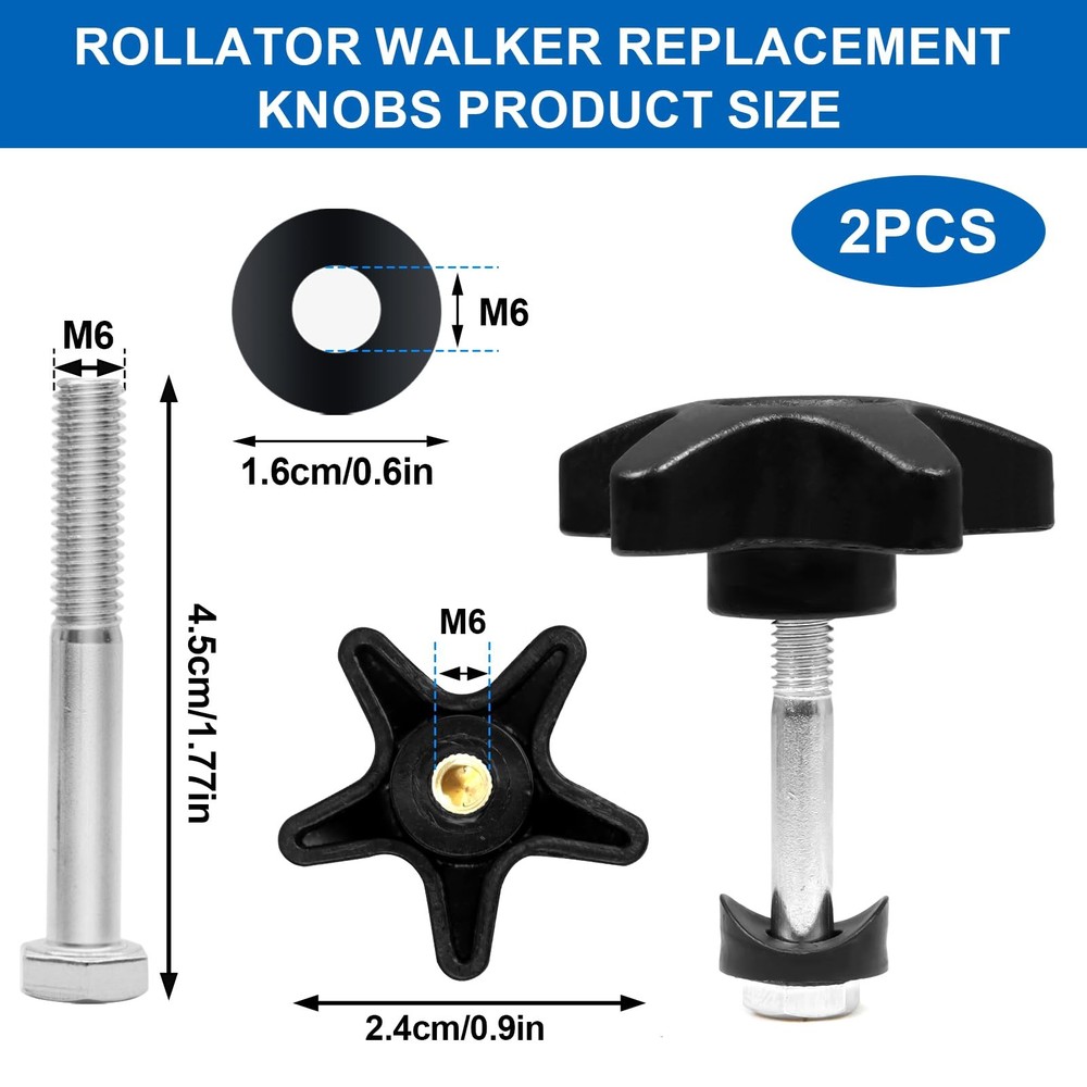 Yasdyri Rollator Walker Replacement Knobs for Wheels 2 Set Black
