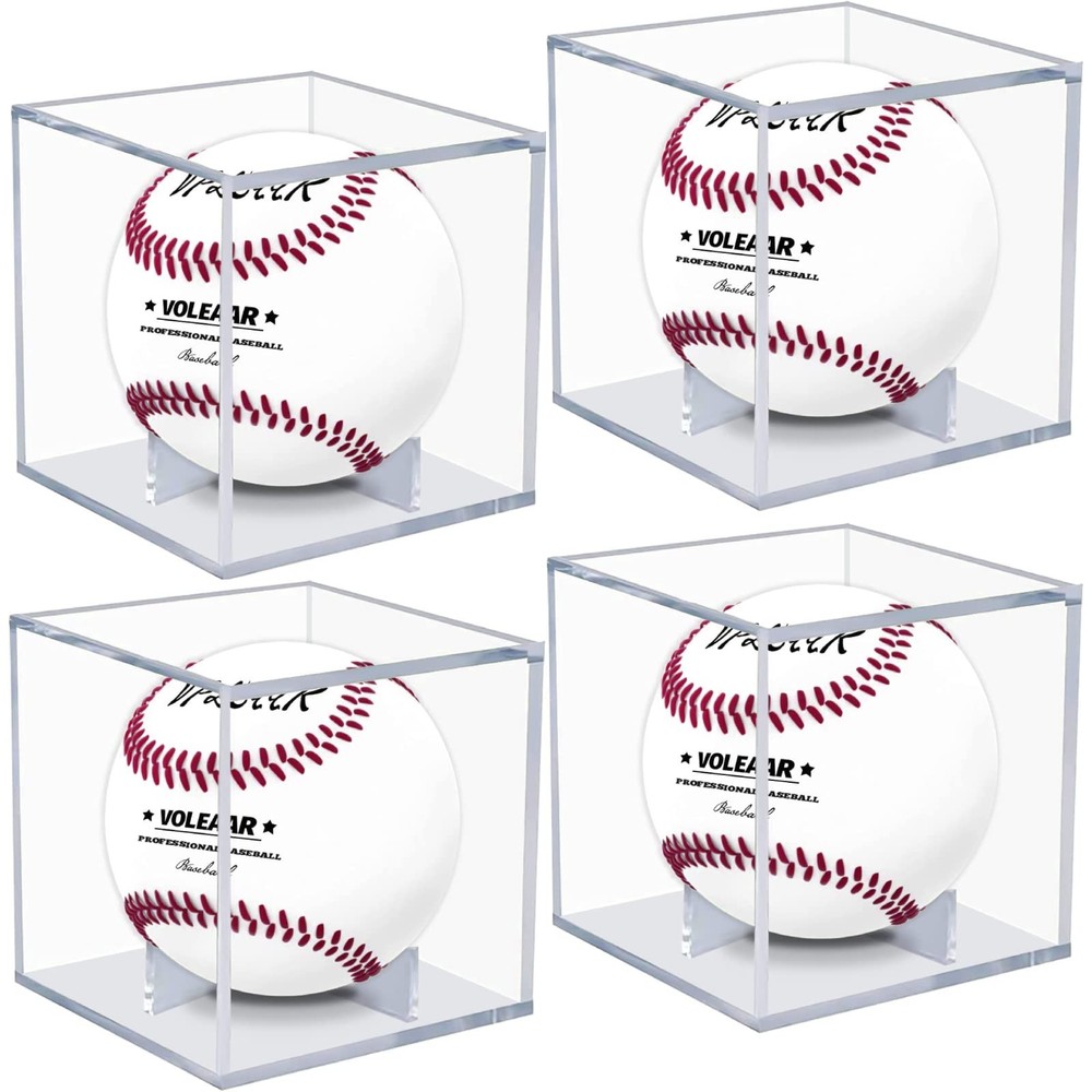 VOLEAAR 4 Pack Baseball Display Case, UV Protected 4 PACK (Color Box), Clear