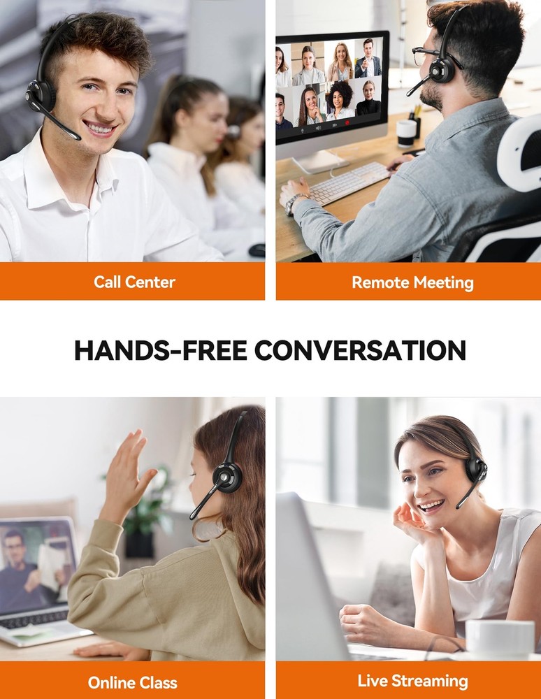 TECKNET Bluetooth Wireless Headset w/ Noise Cancelling Mic for Trucker Office PC