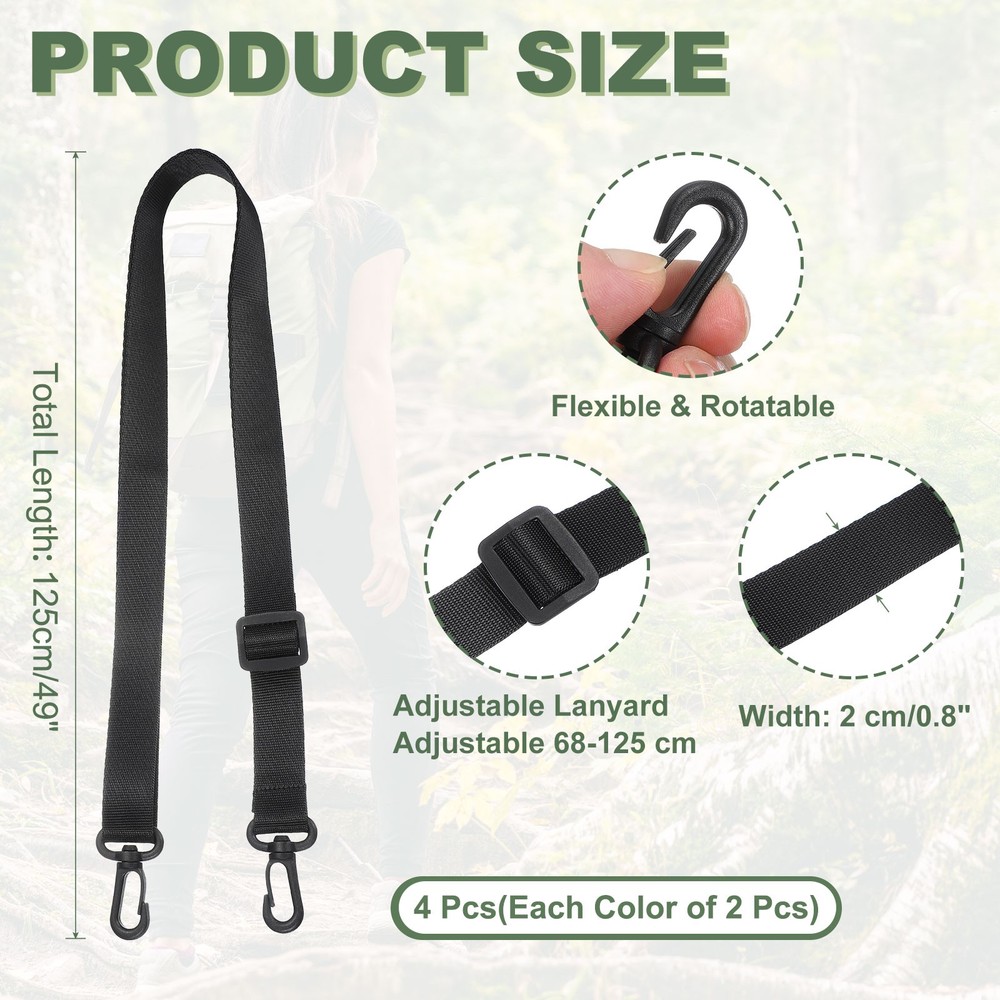 Polyester Adjustable Water Bottle Holder Lanyard, Black/2 PCS+White/2 PCS