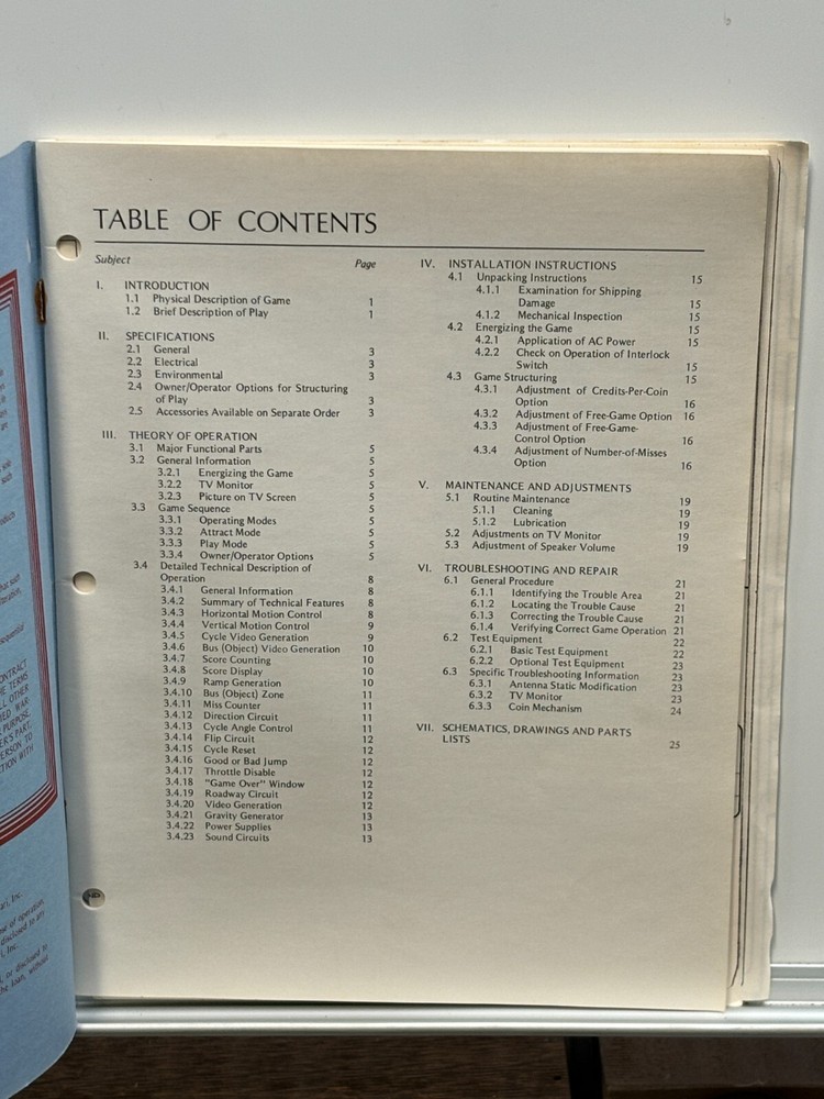 ORIGINAL-ATARI-STUNT CYCLE-OPERATION, MAINTENANCE AND SERVICE MANUAL