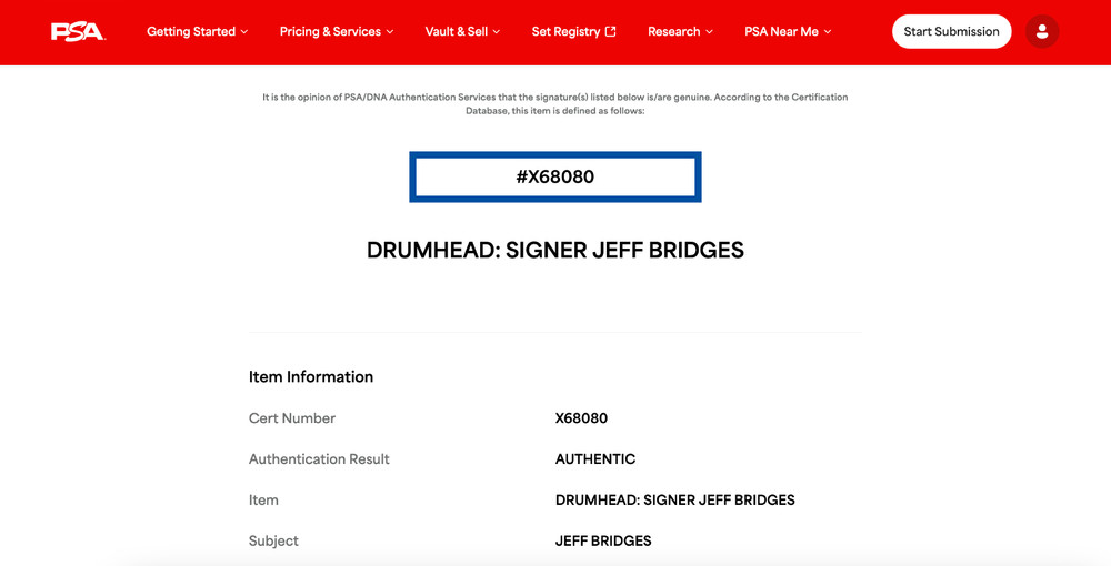 JEFF BRIDGES SIGNED / SKETCHED 12" DRUMHEAD PSA COA X68080