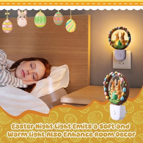 Easter Bunny Light Decoration LED Easter Night Light Plug into Wall Resin Egg