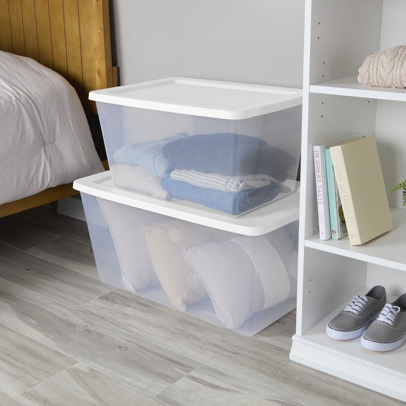 58QT Clear Plastic Storage Bin Snap-on Lid Stackable Organizing Bins Home New