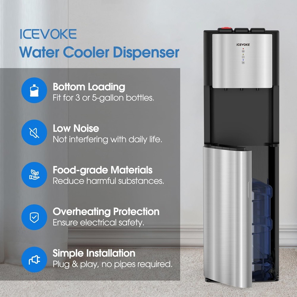 Self-Cleaning Bottom Loading Water Cooler Water Dispenser - 3 Temperature Set...