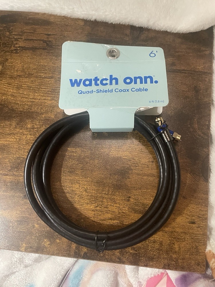 onn. Quad-Shield Coax Cable Copper Black 6 ft Audio/Video