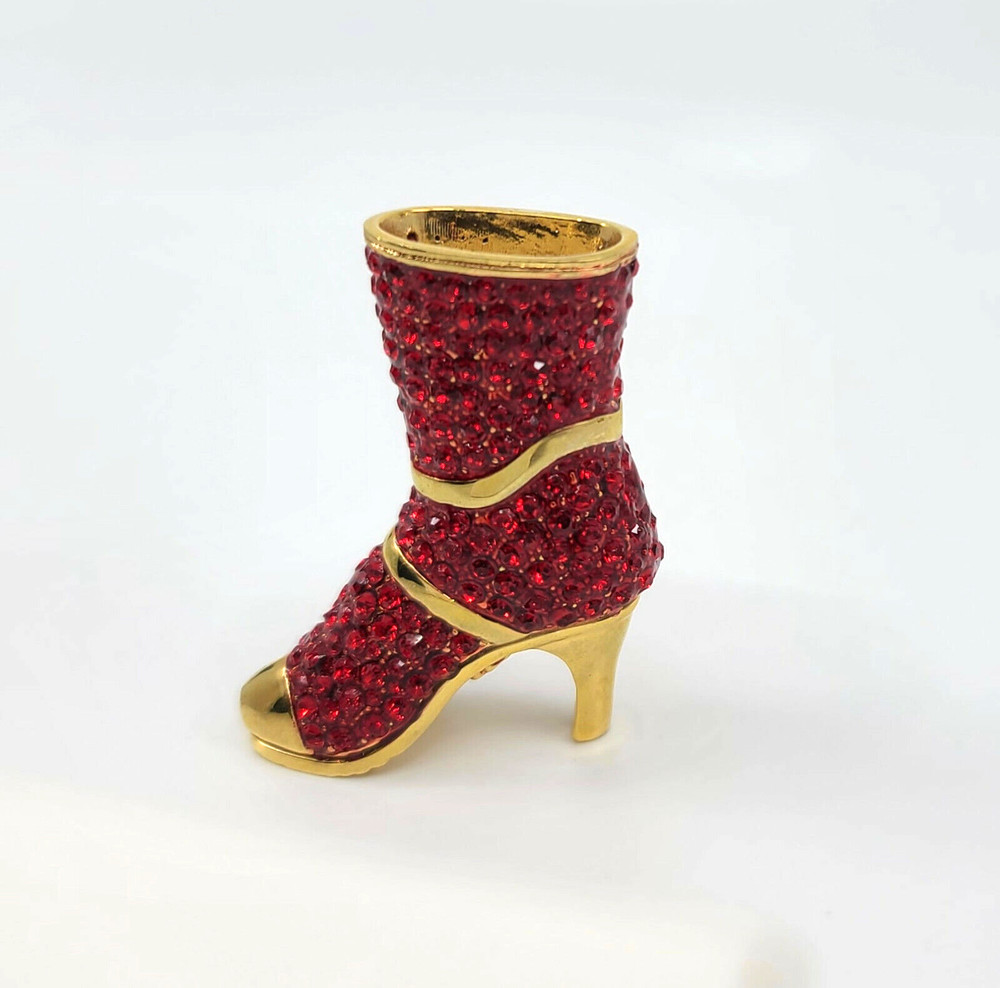* WOW! RED AND GOLD AUSTRIAN CRYSTAL MINIATURE HIGH-HEELED BOOT *