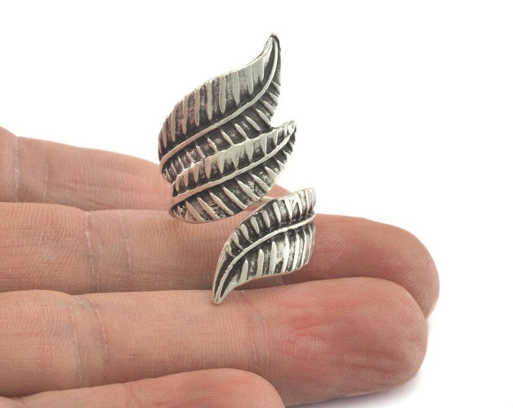 Leaf Ring Adjustable Antique Silver Plated brass (17.5mm 7US inner size 2809