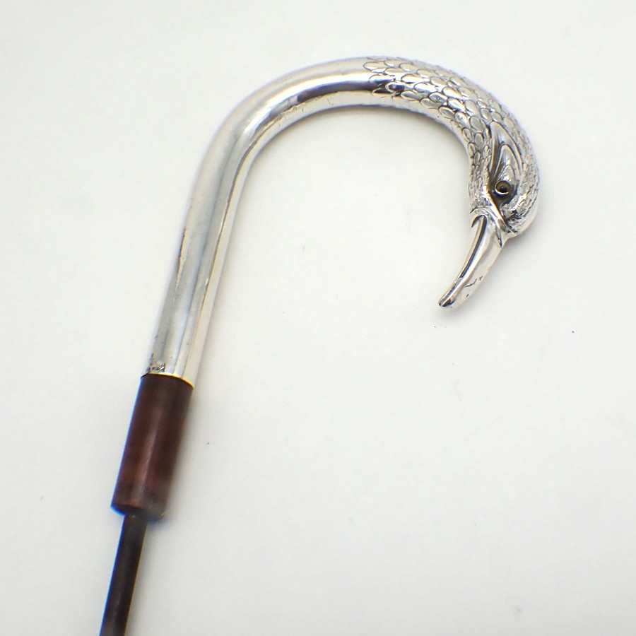 Crane Bird Form Parasol Handle German 800 Silver