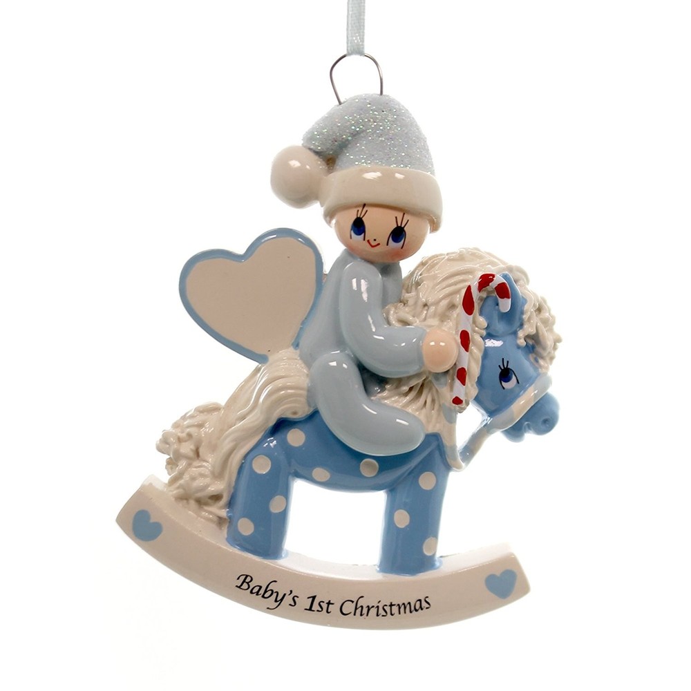 Rocking Pony Blue Personalized Christmas Tree Ornament