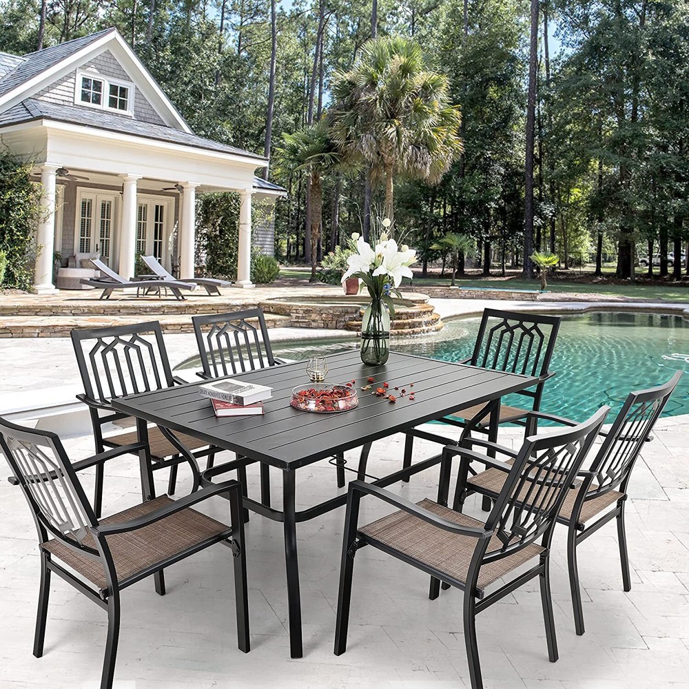 Outdoor Patio Tables Metal Rectangular Square Dining Table With Umbrella Hole