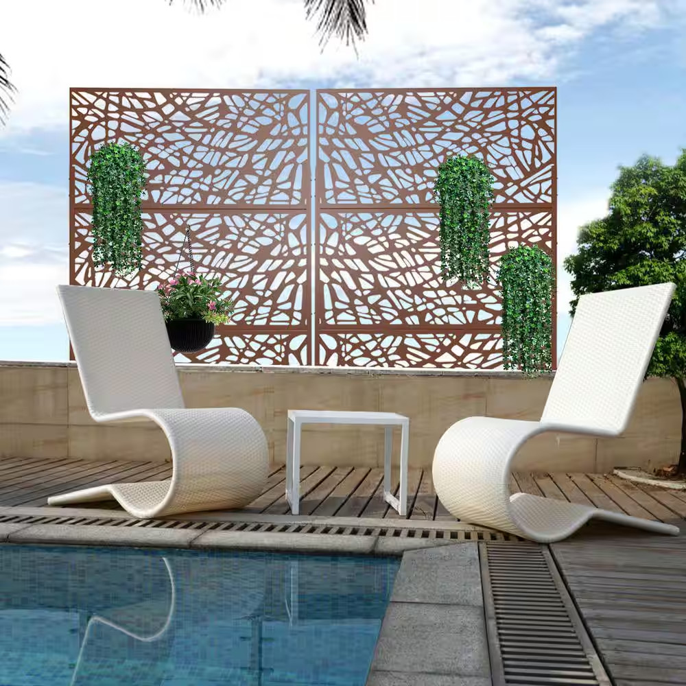 3-Panel Rust-Colored Weather Resistant Panel Screen