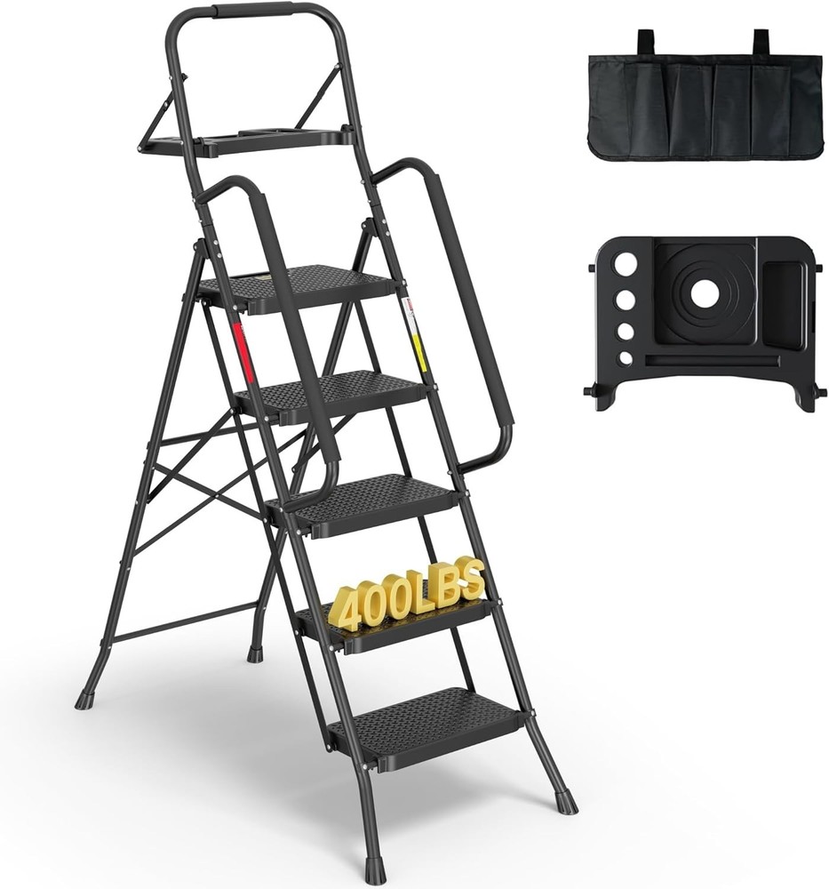400lbs Max Load 5-Step Ladder with Tool Tray, Handrails