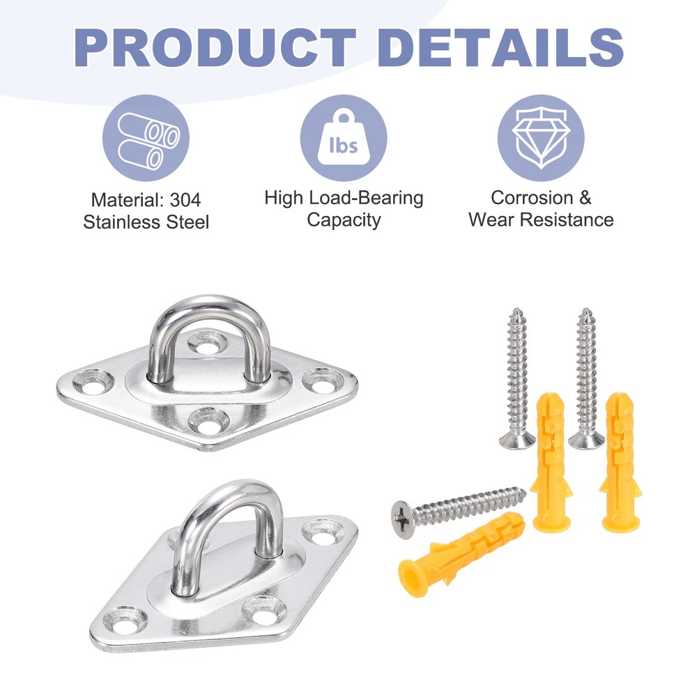 2Pcs M5 Eyelet Bracket Set Diamond Shaped Hook Plate and Hook, Silver