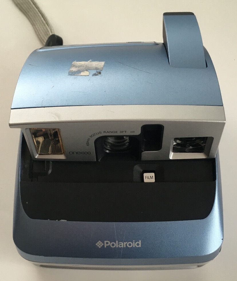 Vtg Polaroid One 600 Instant Pop Up Camera W/ Flash Silver / Blue (Untested)