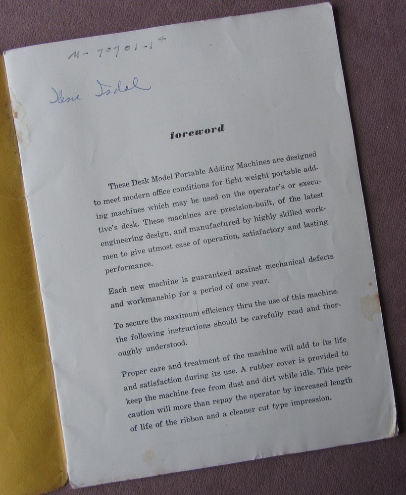 Orig1950 Remington Rand Adding Machine Owner Operating Instructions Users Manual