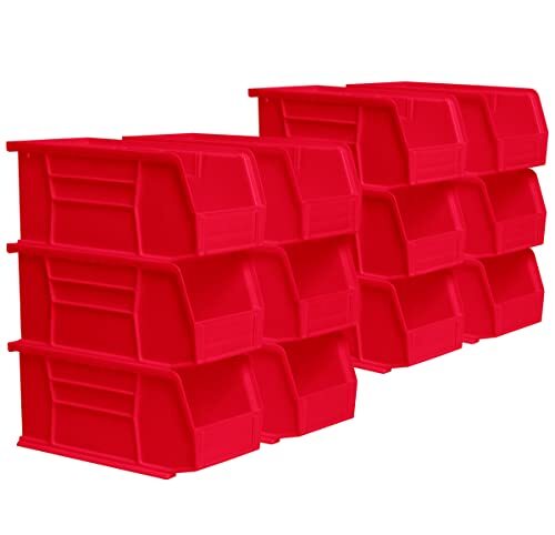 Stackable Plastic Storage Bins 11x4 Red Heavy Duty Organizer 12 Pack