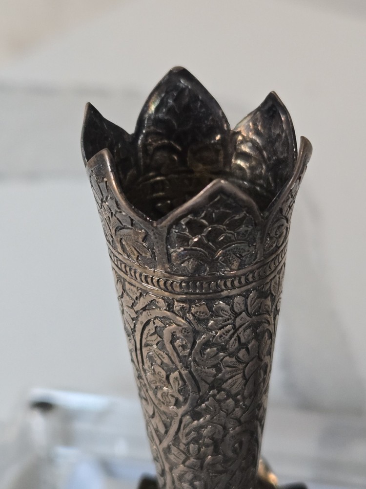 Pair Of Antique Solid Silver India Kashmir Vase