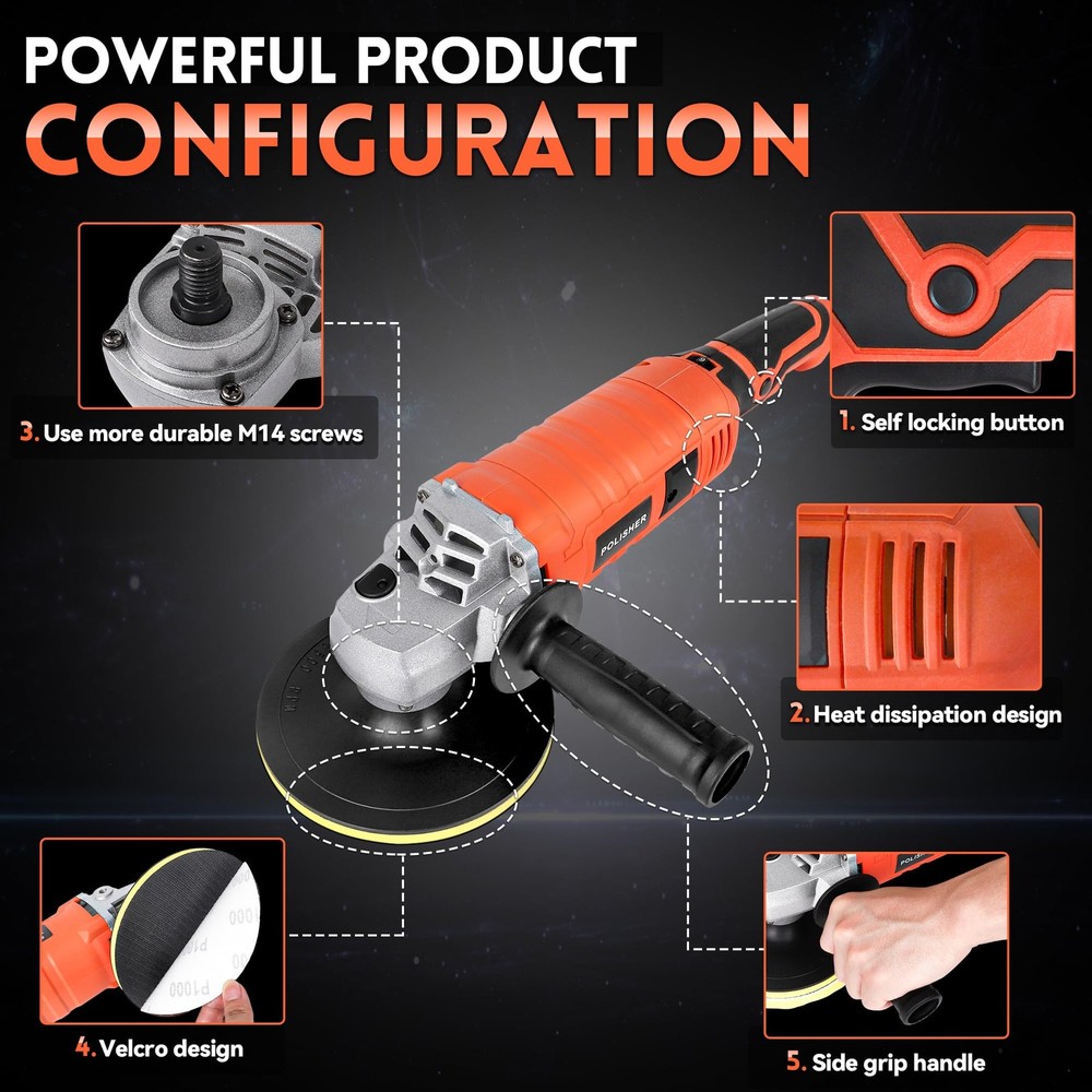 Buffer Polisher, Powerful Waxer, 7 Variable Speed Polisher(red)