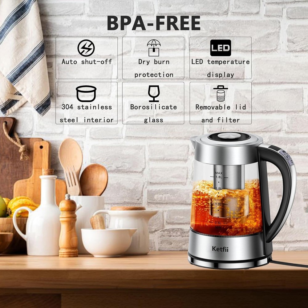 Electric Kettle with Temperature Control for Tea and Coffee, 1.8L 1500W, Keep...