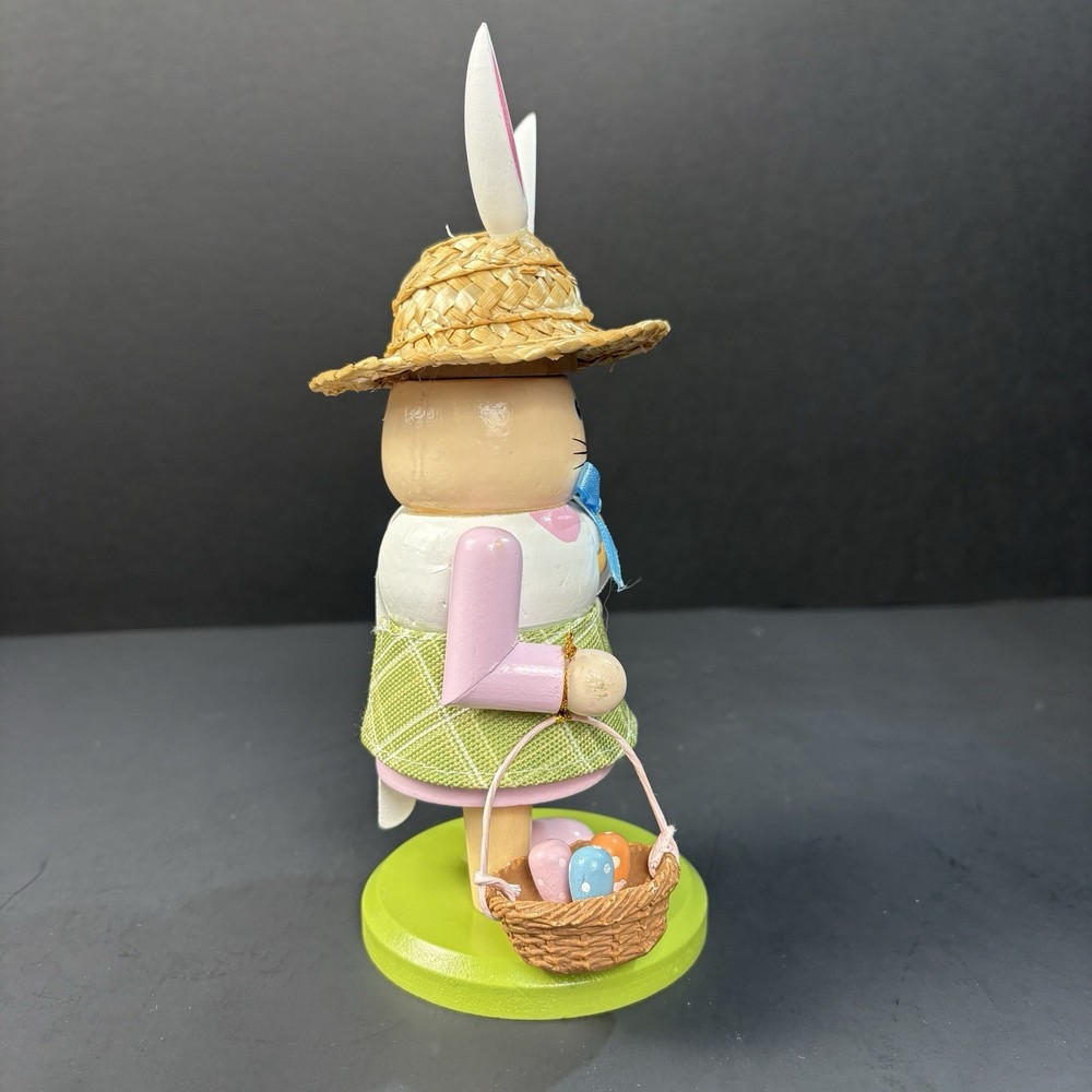 Nutcracker Bunny Rabbit Easter Wooden Girl Basket Straw Hat 🐰