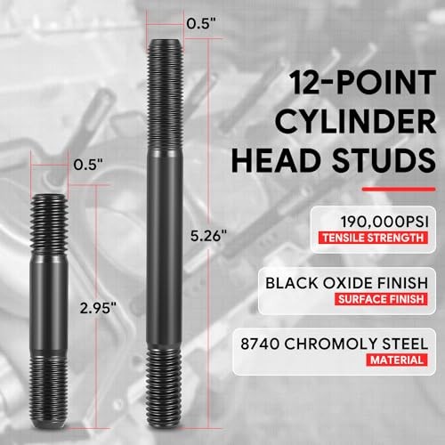 Front 12-Point Cylinder Head Studs Compatible with Windsor Small Block 5.8L