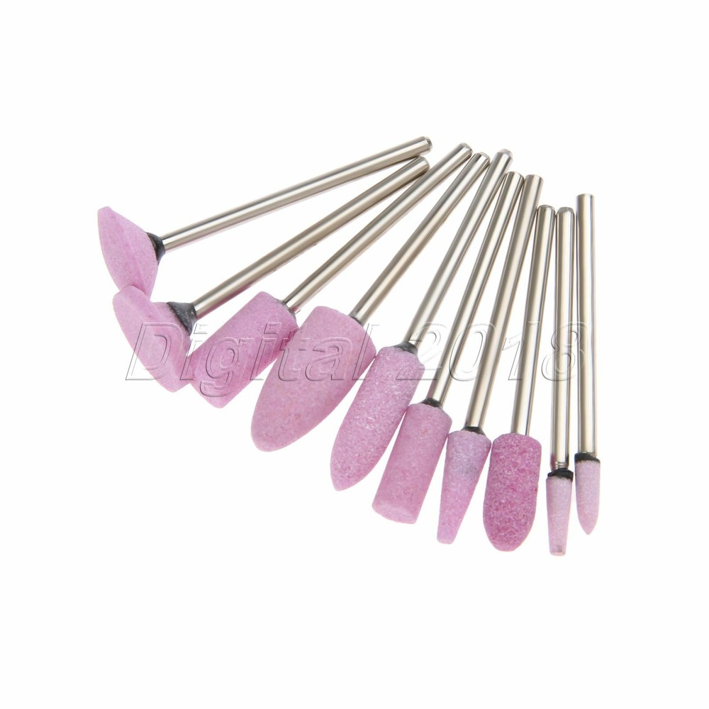 Red Corundum Mixed Shape Drill Bits Point Grinding Head Nail Tip Buffer Tool 10x
