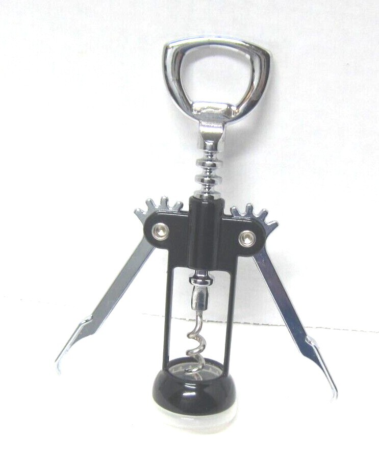 Wine Bottle Wing Corkscrew Opener Silver and Black Barware