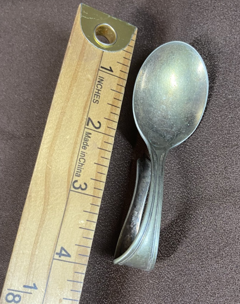 Vintage Curved Loop handle Baby Feeding Spoon Silverplate