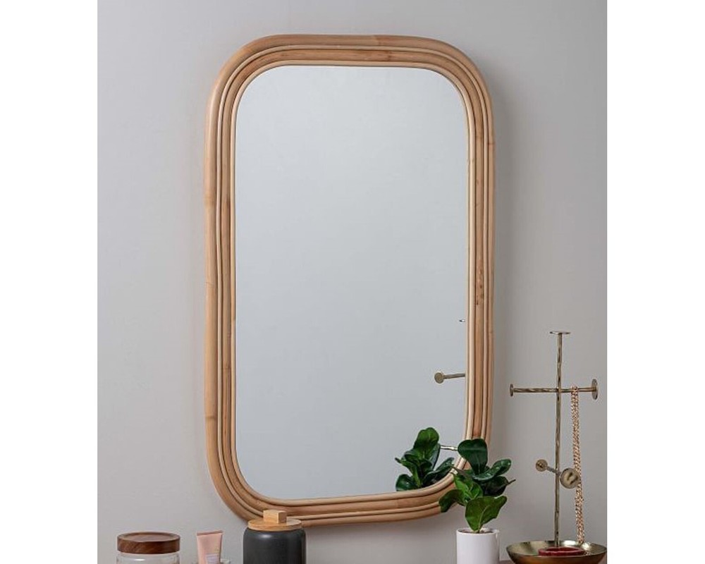Handmade Rattan Mirror, Rattan Rectangle Mirror, Cane Mirror, Boho Mirror, Vinta