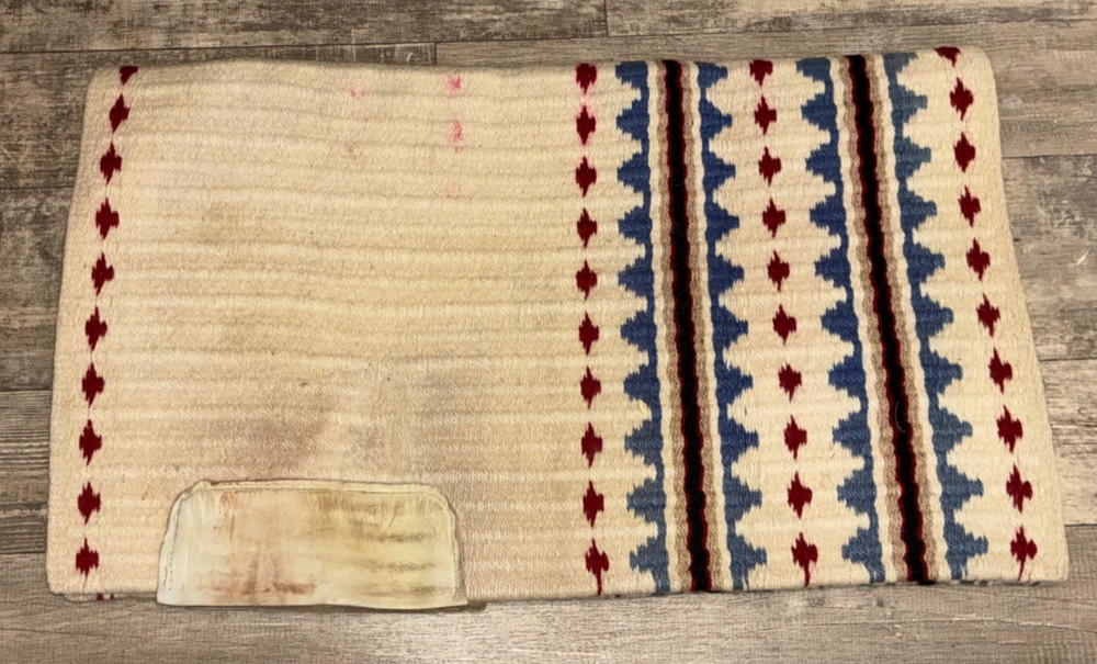 HEAVY RED /WHITE / BLUE WOOL SADDLE BLANKET 32'' X 37''
