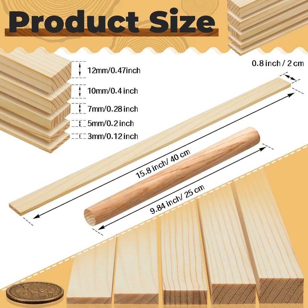 11 Pcs Pottery Teaching Rolling Mud Stick Guide and Wood Rolling Pin Set Include