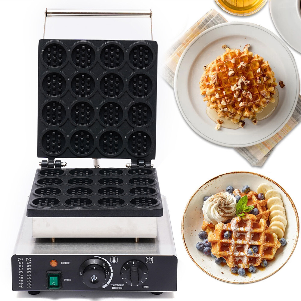 16-Grid Waffle Baker Commercial Nonstick Waffle Machine Time Temperature Control