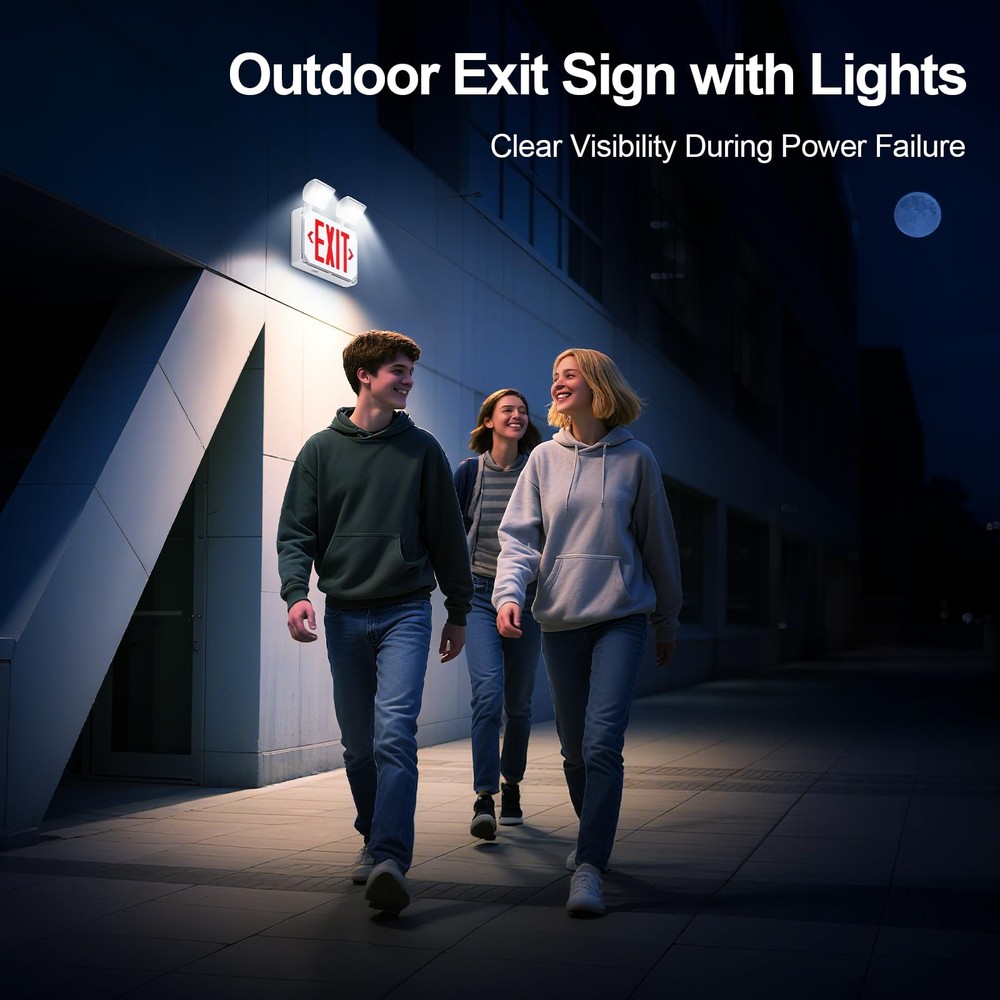 Wet Location Emergency Exit Signs with Adjustable Lights Battery Backup, UL L...