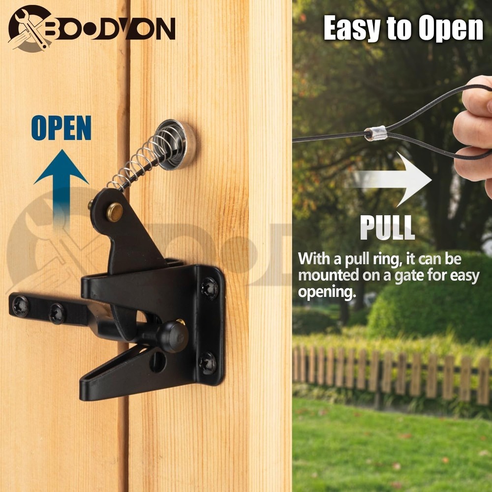 Gate Latch Cable Pull with Spring, Metal Gate Opener String Adjustable from 2...