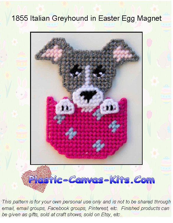 Italian Greyhound in Easter Egg Magnet-Plastic Canvas Pattern/Kit