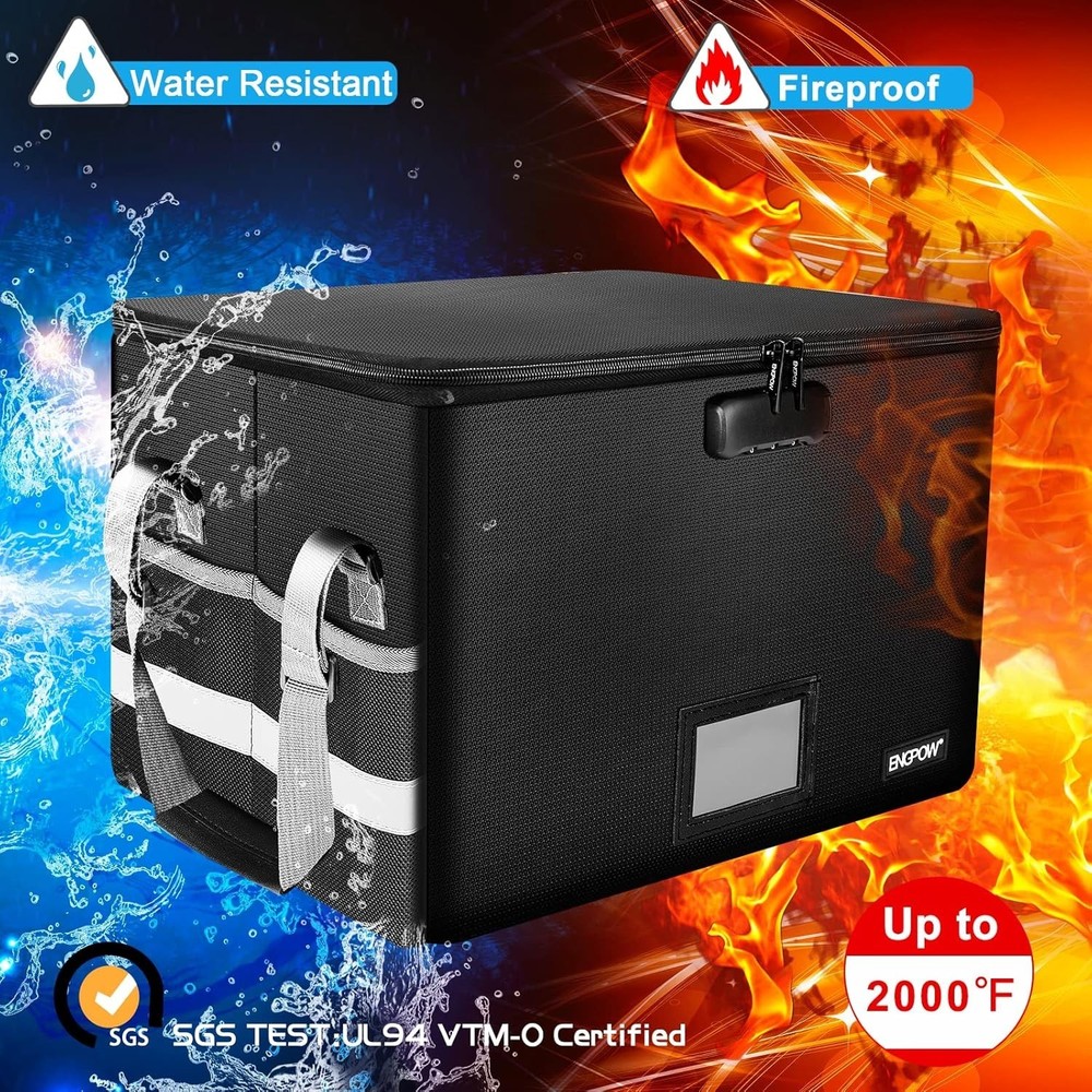 File Box with Lock,Fireproof Document Box with Zipper＆Pockets,Collapsible Fil...