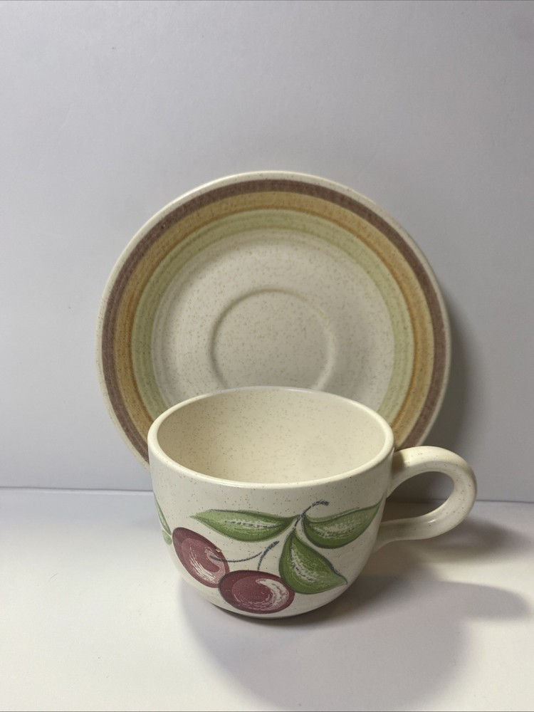 Franciscan earthenware fruit cherry cup saucer set multi colors