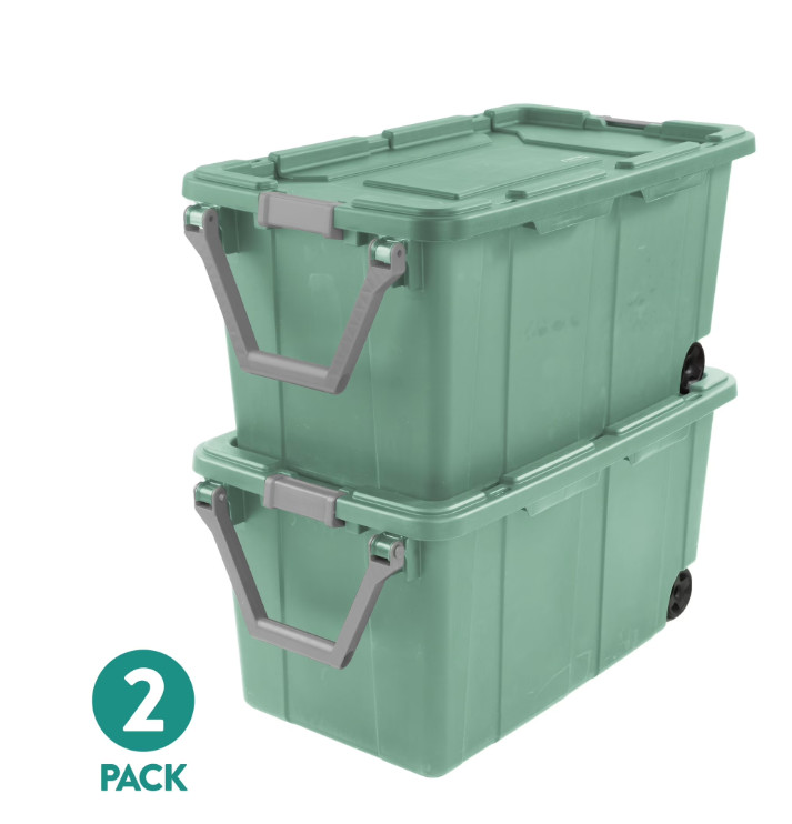 2 pack Sterilite Extra Large Storage Bin, 40 Gallon Wheeled with Handle, Green