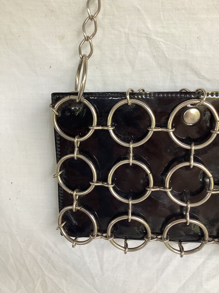 Vintage Black Rubber Metal Chain Shoulder Bag
