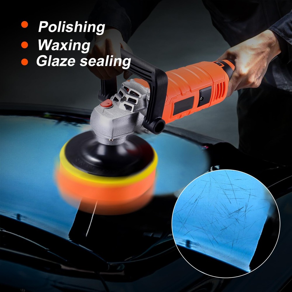 Buffer Polisher, Car Detailing Machine with Variable 7 Speeds Control, Orange